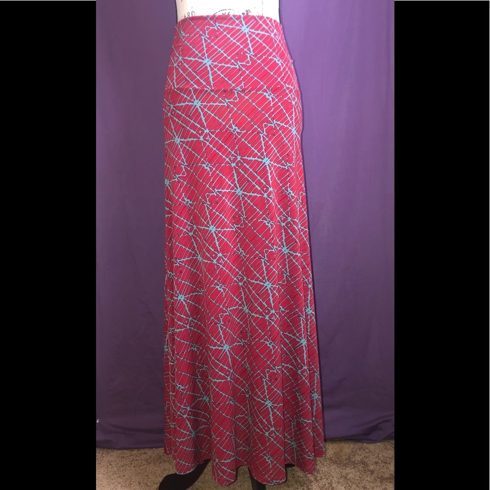 Lularoe red and gray print maxi skirt